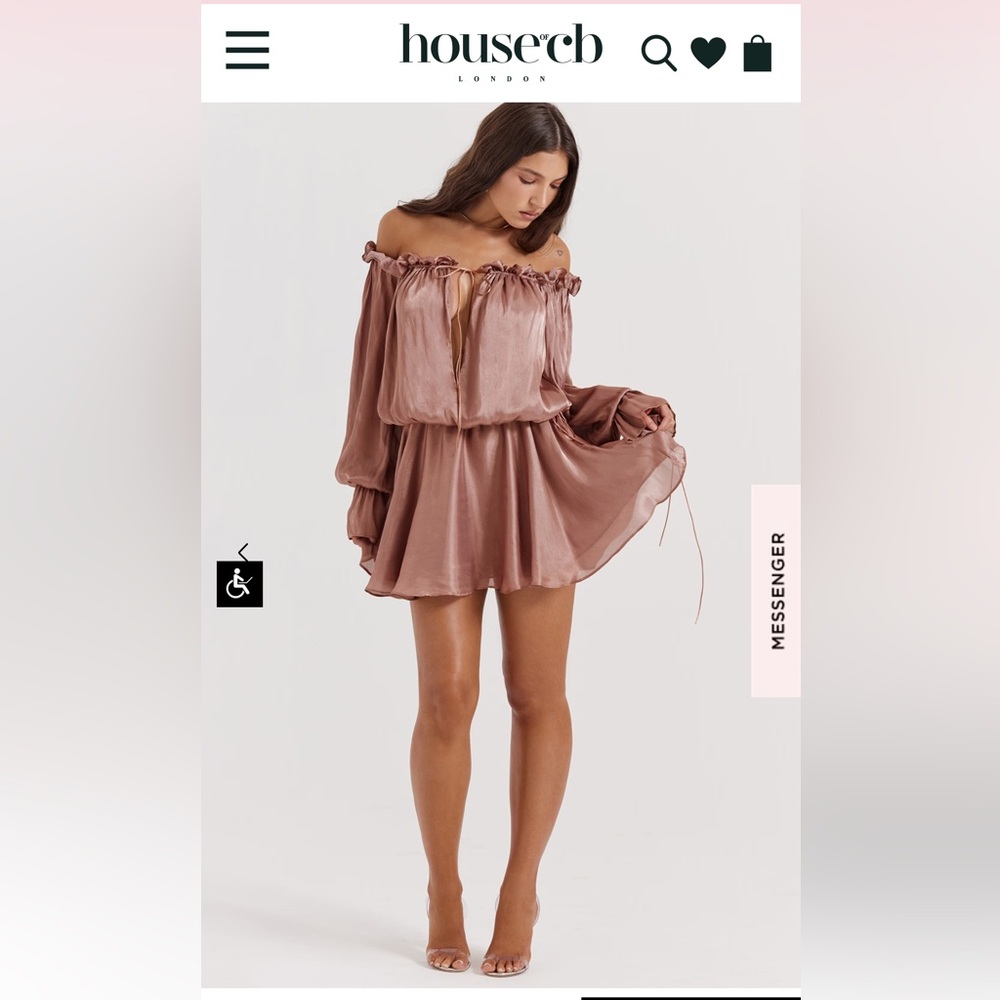 House of CB Dusty Rose Satin Off-Shoulder Mini Dress - Picture 2 of 9